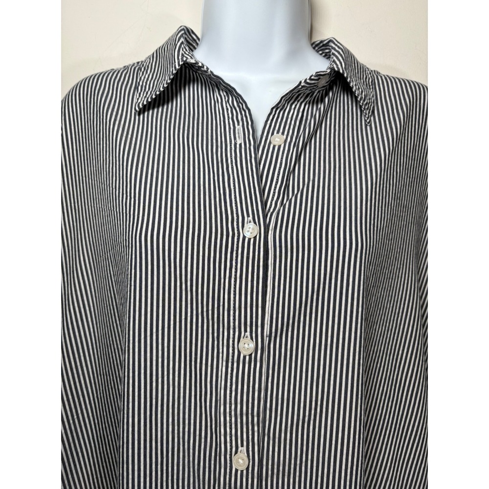 Lands End Shirt Dress Blue White Striped Ruffle Hem Preppy Coastal Casual Small - Picture 3 of 8